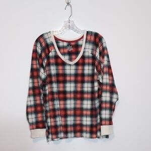 Cuddl Duds Plaid V Neck Long Sleeve Soft Shirt Top